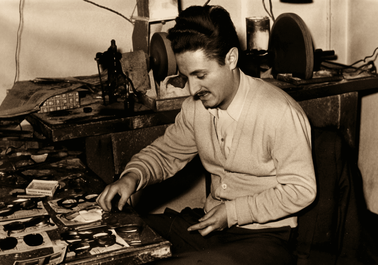 Ivo Perkas za optičarskim radnim stolom 1968. godine