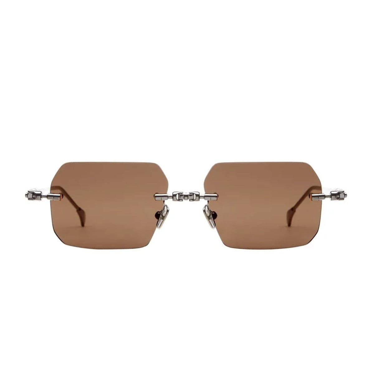 Kuboraum H68 Gunmetal rimless sunglasses, front view, brown lenses